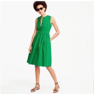 J. Crew Kelly Green Eyelet Fit & Flare Sleeveless Shirtdress size 0